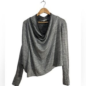 White + Warren Linen Blend Organic Cotton Lightweight Cowl Neck Sweater Gray Lrg